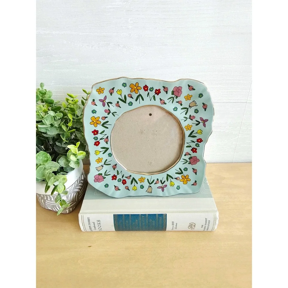 The Mud Fairy Floral Picture Frame Handpainted Stoneware, 4×4 inches